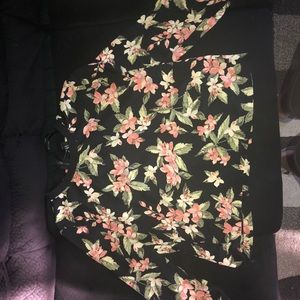 Black long sleeve floral shirt.